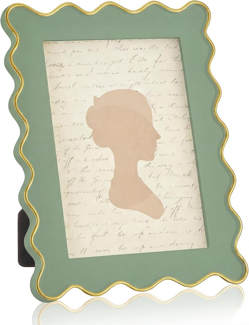 AceOrbit 5x7 Inch Sage Green Scalloped Picture Frame Cute Wavy Edge Wooden Wave Scallop Photo Frame for Desktop Display Home Decor Family Friends Wedding Graduation Gifts