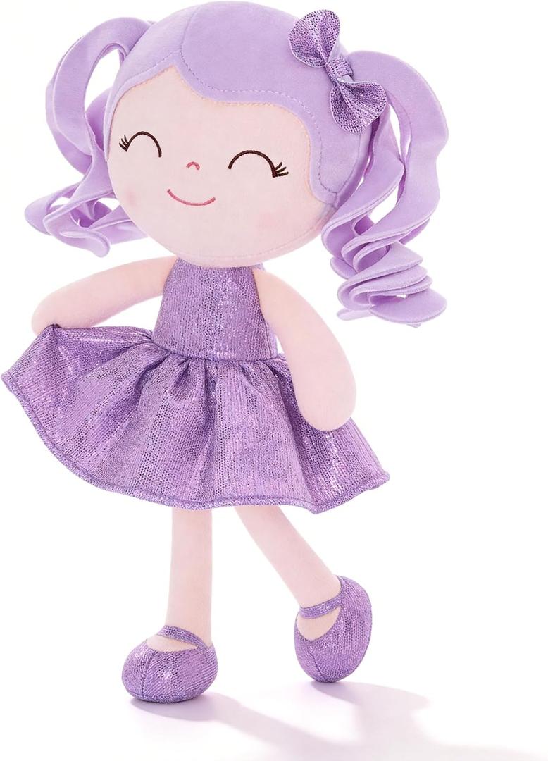 Gloveleya Baby Dolls Soft Snuggly Doll First Baby Girl Gifts Plush Doll with Sparkling Dress Purple 12inches Pearlescent Series