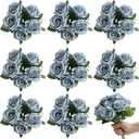 Artificial Roses Bouquets - 8 Bundles Fake Silk Flowers Realistic Faux Florals Bulk for Wedding Bridal Party Baby Shower Event Home Arrangements Centerpieces Decorations (Dusty Blue)