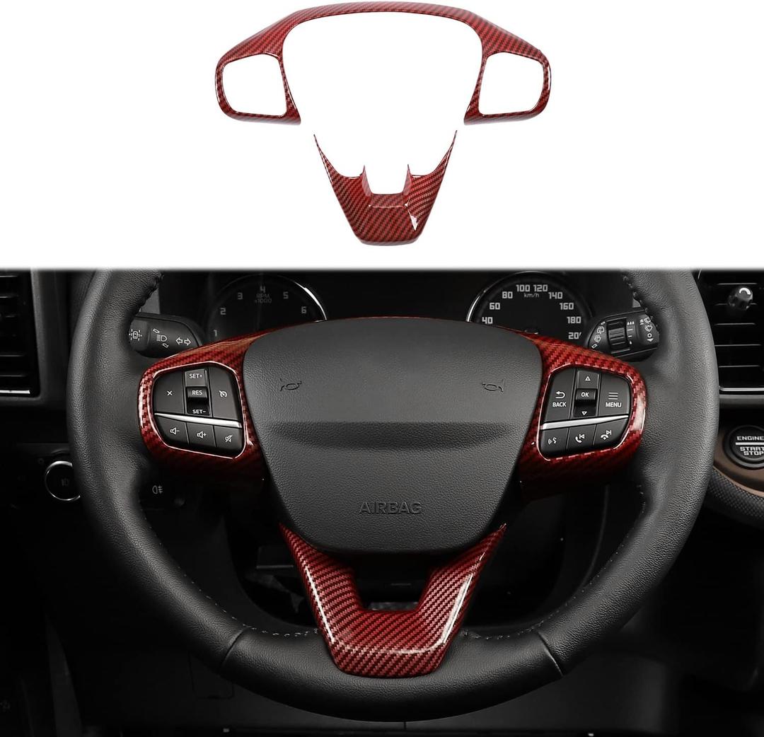 Linskip Steering Wheel Trim Compatible with 2021-2026 Ford Bronco Sport, Steering Wheel Cover for Bronco Sport Interior Accessories(Red Carbon Fiber)