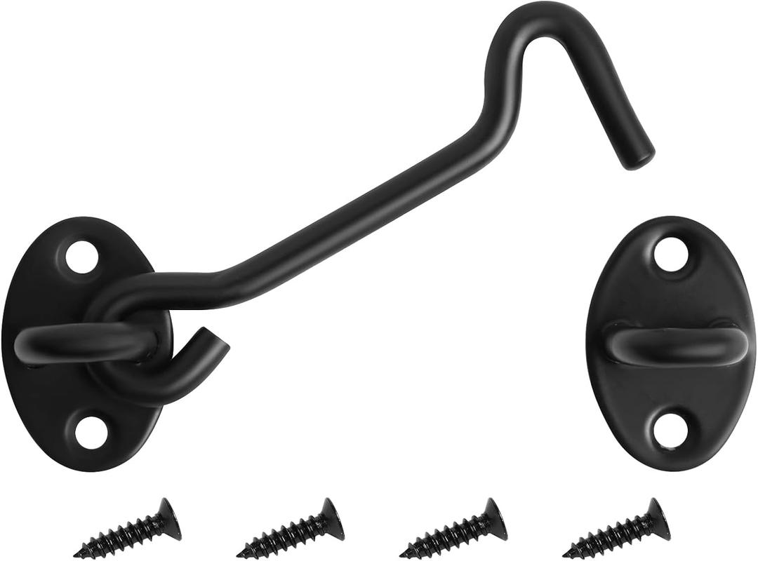 4" Stainless Steel Gate Latch Heavy Duty Hook and Eye Gate Latch Easy Lock Barn Door Lock with Mounting Screws Door Latch Door Lock Hardware for Sliding Door, Garden, Cabinet, Windows (1, Black)