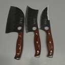 3PCS Butcher Knife Set, 7" Butcher Meat Cleaver, 7" Serbian Chef Knife and 6.5" Viking Knife, Hand Forged Kitchen Knife Set with Plastic Handle, Geat for Home, Camping, BBQ (Unique Finger Hole Design)