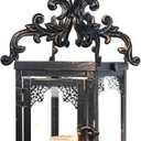 DECORKEY Candle Lantern Decorative Indoor & Outdoor, Large Vintage Metal Hanging/Tabletop Lanterns for Patio, Front Porch, Rustic Home Decor, Candle Holders for Christmas Decorations (Bronze) (Black / 16'')