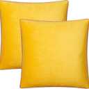 JUSPURBET Yellow Luxury Velvet Throw Pillow Covers with Piping 24x24 Inch Set of 2 Washable Accent Cushion Cases for Sofa Bed Home Decor with Hidden Zipper