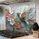 fzxwyishu Tempered Glass Kitchen Backsplash, Stove Back Top Cover, Splashback Tile,Hummingbird Kitchen Sink Cover Splash Guard, Home Kitchen Decor (Art Deco 1, 30"x16"(76.2x40.64cm))