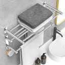 CAXIMSY Adjustable Towel Bar for Bathroom Wall Mount17-30.7inch Adhesive Shower Towel Rack Stainless Steel Bath Towel Holders for Toilet Kitchen Double Towel Hanger (3-Layer Towel Rack)