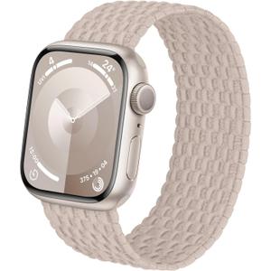 2 x Braided Stretchy Solo Loop for Apple Watch Band 46mm 38mm 40mm 41mm 42mm 44mm 45mm 49mm Women Men, Elastic Nylon Sport Band Strap Wristband for iWatch Series 10 9 8 7 6 5 4 3 2 Ultra Ultra 2 SE SE 2 (MilkTea)
