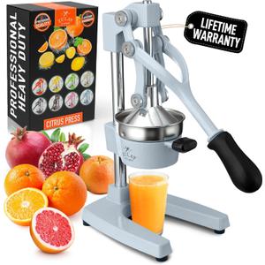 Zulay Kitchen Cast-Iron Orange Juice Squeezer - Heavy-Duty, Easy-to-Clean, Professional Citrus Juicer - Durable Stainless Steel Lemon Squeezer - Sturdy Manual Citrus Press & Orange Squeezer (Blue)