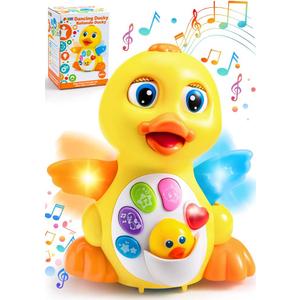 JOYIN Baby Toys Duck, Infant Dancing Crawling Musical Toys 18+ Months, Tummy Time Light Up Learning Duck with Music & Lights, Baby Easter Basket Stuffers Gifts, 6.6 Inch