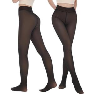 iceROSE 2 Pairs Fleece Lined Thermal Tights for Women  Sheer Black Pantyhose Warm Winter Thick Fake Translucent Leggings (Large-X-Large)