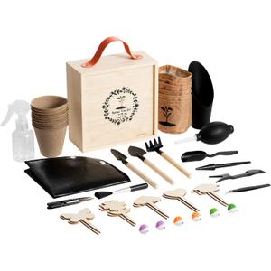 46 Pcs Bonsai Tree Kit - Indoor Starter Kit with Wooden Organizer Box, Succulent Tools Set Includes Repotting Mat, Pruning Shears and Rake - Unique Gardening Gift for Beginners & Plant Lovers