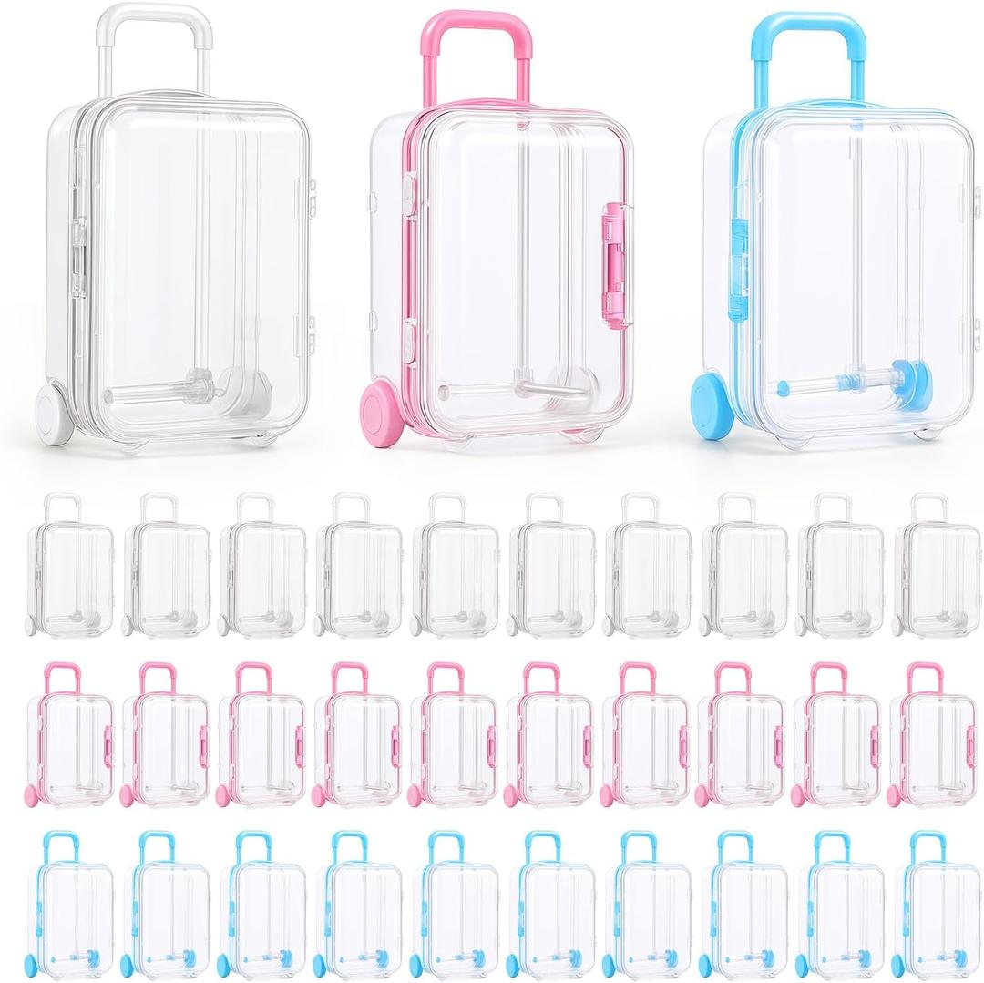 30 Pcs Mini Suitcase Party Favor Box - 2.99"2"1.37" Creative Mini Suitcase for Wedding Party Favors, Birthday Gift Supplies, Jewelry Storage, Decorative Treat Boxes (Pink+Blue+White)
