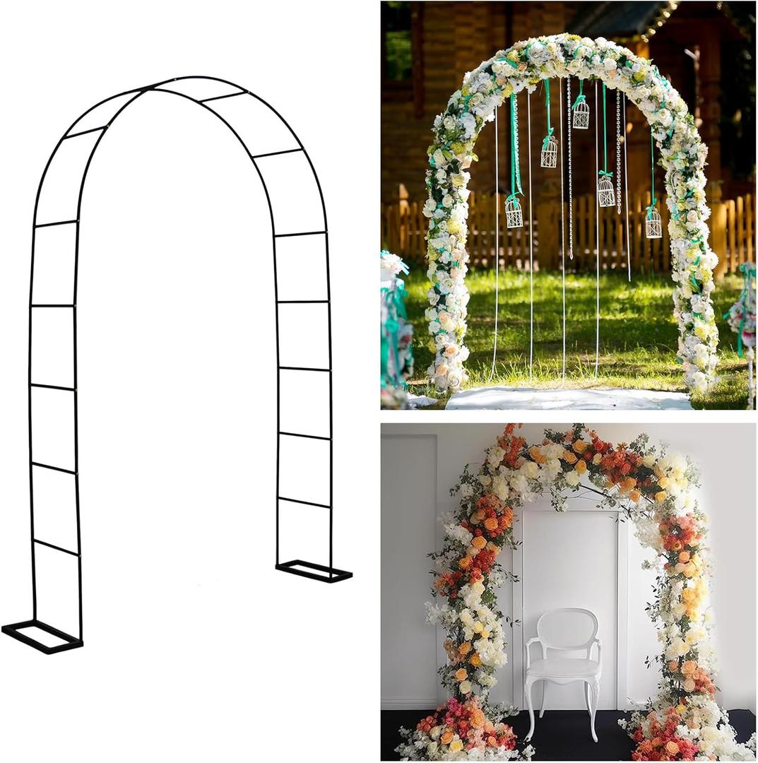 7.9 Ft H x 4.6 Ft W Metal Pergola Arbor,Assemble Freely 2 Sizes,for Various Climbing Plant Wedding Garden Arch Bridal Party Decoration Wide Arbor (Black with base)