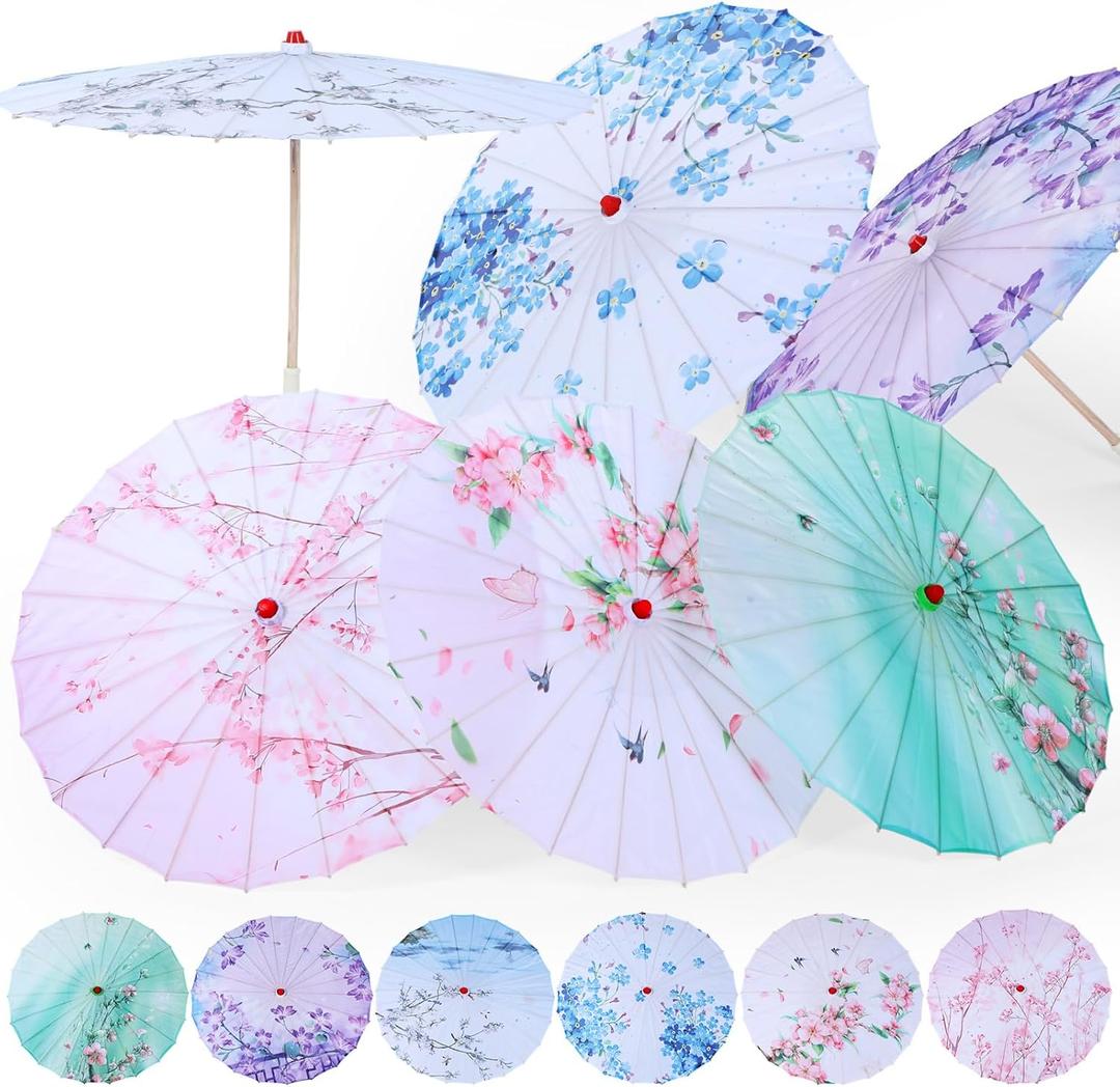 Shinylin 6 Pcs Chinese Oil Paper Umbrellas for Weddings 32 Inch Japanese Paper Parasol Classical Dance Parasol Bamboo Chinese Umbrella for Bridal Showers Favor Photography Costumes Perform Props