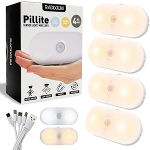 Rechargeable Motion Sensor Night Light, 2-Color White & Warm Toilet Light with Auto/On Mode, Magnetic & Adhesive Installation for Bathroom, Bedroom, Hallway (4 Pack)