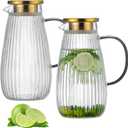 2 PACK Glass Pitcher with Lid and Spout,68 oz/2 Liter Vertical Stripes Water Pitcher for Fridge, Clear Borosilicate Glass Water Carafe for Cold Brew, Coffee, Lemonade, Sun Tea,Heat Resistant (2L- New Design)