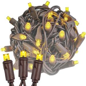 Novelty Lights 25ft 50 LED Yellow Christmas String Lights, 6" Spacing on Brown Wire, UL Listed IP55 Commercial Grade Xmas Lights for Outdoor/Indoor, Dimmable, Connectable