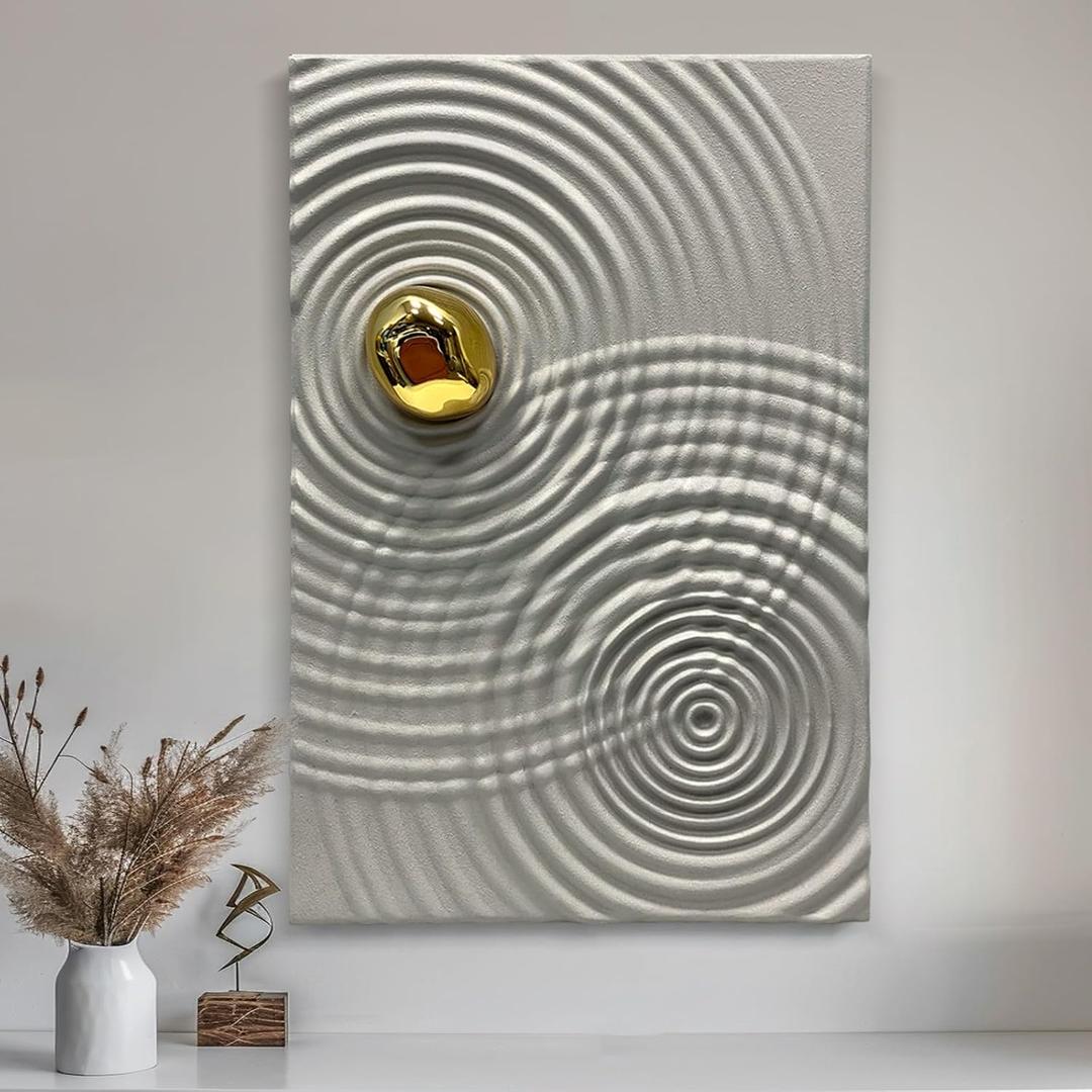 BrightA Oversized Gold and Gray 3D Wall Sculpture Dynamic Wave Textured Art with Metallic Relief Large-Scale Modern Statement Piece for Spacious Living Rooms and Commercial Spaces 31.5"x47.2"