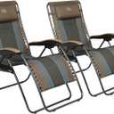 TIMBER RIDGE Outdoor Reclining Padded with Adjustable Headrest and Cup Holder Foldable Zero Gravity Lawn Chair for Adults, Supports 350 LBS, Brown-2 Pack