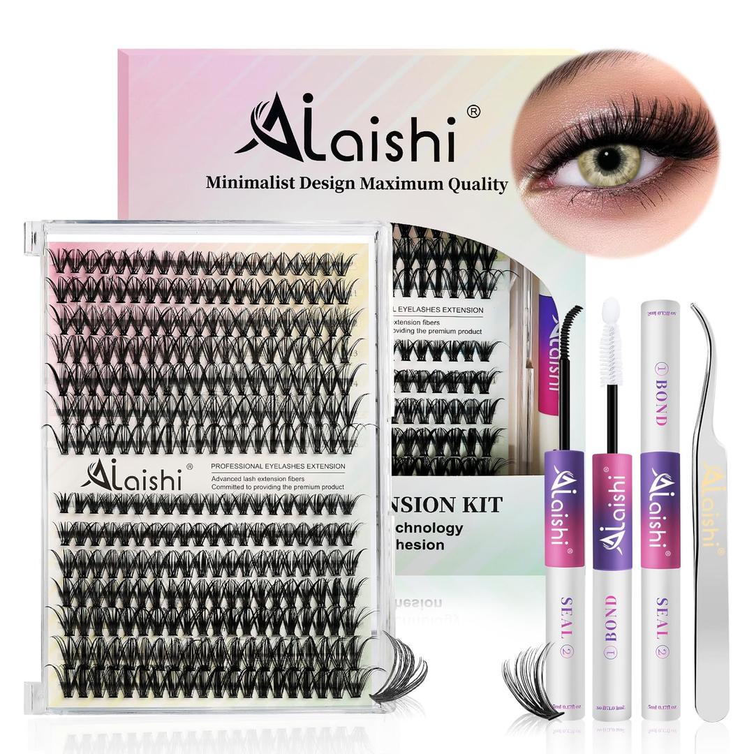 Lash Clusters Kit, DIY Cluster Eyelash Extensions 916mm, 30D+40D, 280pcs, D Curl Natural Volume Lashes with Lash Bond and Seal, Tweezers, Waterproof Fake Cat Eye Wispy Individual Clusters(16MIX1-1-S)