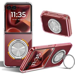 Compatible for Motorola Moto Razr Ultra 2025 Phone Case, 360 Rotatable Ring Holder Kickstand [Non Yellowing] Transparent 4 Corners Shockproof Protective Case for Moto Razr Ultra 2025 - Crystal Clear