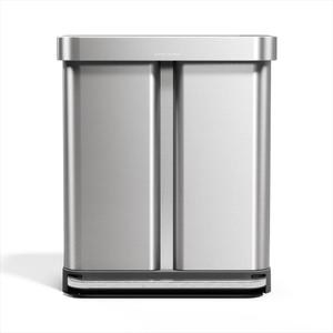 simplehuman 58 Liter / 15.3 Gallon Rectangular Hands-Free Dual Compartment Recycling Kitchen Step Trash Can with Soft-Close Lid, Brushed Stainless Steel