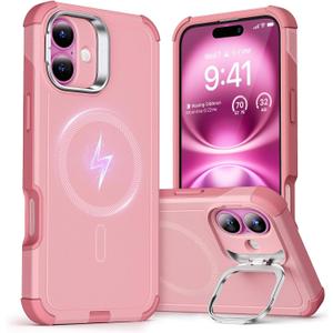 ESR for iPhone 16 Case with Stand, 23 ft Military-Grade Drop Protection, Heavy Duty Magnetic Phone Case, Compatible with MagSafe Accessories, Cyber Series, Pink