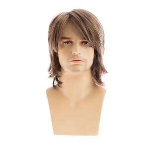 Sallcks Mens Short Brown Natural Straight Layered Synthetic Hair Wig for Daily Party Halloween