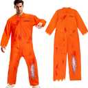 Adult Prisoner Jumpsuit Men Women Jail Costume Inmate Outfit with Criminal Accessories Halloween Cosplay Props (Large)