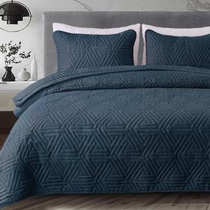 Whale Flotilla Soft Queen Size Quilt Set for All Seasons, 3-Piece Ultrasonic Geometric Quilts Bedding Set, Lightweight Reversible Bedspread, Coverlet, Bed Cover with 2 Pillow Shams, Navy (Full/Queen (96"x90"))