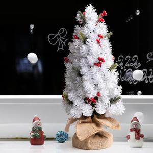 16.5 inch White Christmas Tree Centerpiece Small Tabletop Christmas Tree, White Pine Tree Rustic Mini Christmas Decorations Centerpiece Holiday Kitchen Shelf Decor Xmas Gifts