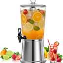 Beverage Dispenser With Stand, Stainless Steel Drink Dispenser for Parties, 2 Gallons drink dispenser with Ice Core & Spigot, Clear Acrylic Water Juice Jug for Home, Buffet, Weddings & Outdoor Events