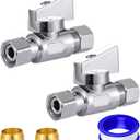 reezliy 2 Pack Chrome Brass 3/8" Comp FIP x 3/8 Inch Compression MIP Quarter Turn Water Straight Angle Stop (Add on) Valve for sink or toilet,water supply