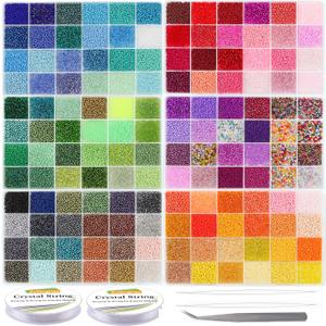 EuTengHao 57600pcs 2mm Glass Seed Beads Small Craft Beads for DIY Bracelet Necklaces Crafting Jewelry Making Supplies with Beading Needles Elastic Strings (144 Colors, 400Pcs Per Color)