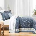 100% Cotton Oversized Quilt 120"x120", Extra Large King Bedspread, Farmhouse Floral Bed Spreads Coverlet, Lightweight Quilted Bedding Cover, 3 Piece, Navy Blue/White
