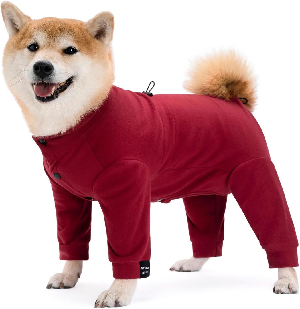 Dog Winter Warmer Fleece Onesie, Bodysuit for Small Medium Large Dogs, Stretchy Cold Weather Pet Warmer Jumpsuit Puppy Onesie Lightweight (Red, Small)