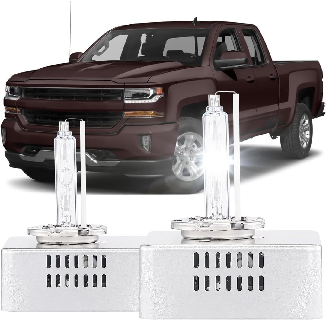 D5S HID Headlight Bulbs, Fit for 2016 2017 2018 Chevy Silverado 1500 LT LTZ LS WT 2015-2018 GMC Sierra 1500 2500 3500 HD, High Low Beam Xenon Light, 6000K Cool White, Pack of 2