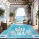 Garvee Reversible Cactus Outdoor Rug 8x10 for Patio, Waterproof Outdoor Area Rug, Modern Desert Botanical Indoor Outdoor Rugs, Plastic Straw Rug for RV, Camping, Deck, Teal Blue