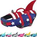 Malier Dog Life Jacket, Ripstop American Flag Dog Life Vest for Swimming Boating, Shark Puppy Lifesaver with High Buoyancy Swimsuit for Small Medium and Large Dogs (X-Large)