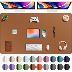 Aothia Faux Leather Desk Mat - Large Mouse Pad, Non-Slip PU Leather Blotter, Waterproof Writing Surface for Office and Home (Brown, 63" x 24")