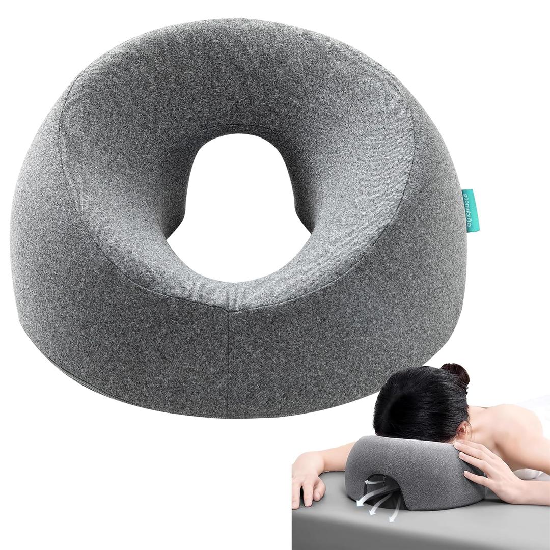 Face Down Pillows for Massage Table, Massage Headrest for Bed, Face Pillow for Stomach Sleeping, BBL Pillow After Surgery Post Eye Surgery & Vitrectomy Recovery, Removable Cover Grey