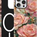 Jusy Compatible with MagSafe Pink Flower Case for iPhone 7/8/SE, Aesthetic Stained Glass Floral Magnetic Phone Case, Soft TPU and Hard PC Protective Cover for Women Girls (Shiny) - Pink Flower
