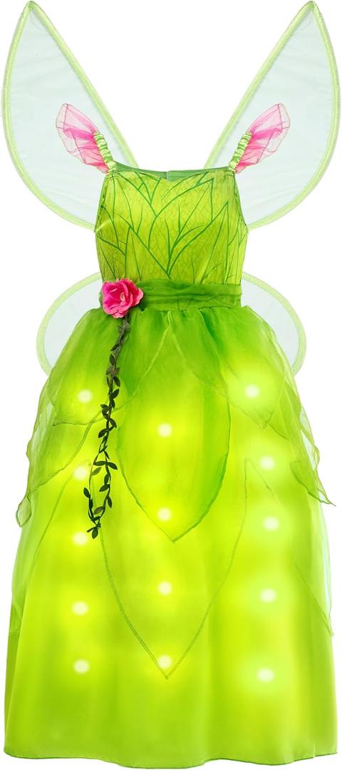 Spooktacular Creations Girls Fairy Costume, Light Up Halloween Costume for Kids, Toddlers Princess Dress with Wing for Halloween Dress Up Role Play Parties, M (Medium(8-10 yrs))