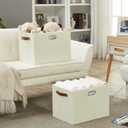 Bagnizer 3-Pack Foldable Fabric Storage Bins with Durable PU & Metal Handles, Collapsible Storage Baskets for Shelves, Home Storage, Closet Organizers, Living Room(17"x11.8"x11.8", Beige) (Extra Large)