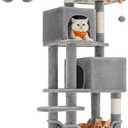 Feandrea Cat Tree, 61-Inch Cat Tower for Indoor Cats, Plush Multi-Level Cat Condo with 5 Scratching Posts, 2 Perches, 2 Caves, Hammock, 2 Pompoms, Light Gray UPCT192W01 (61 Inches)