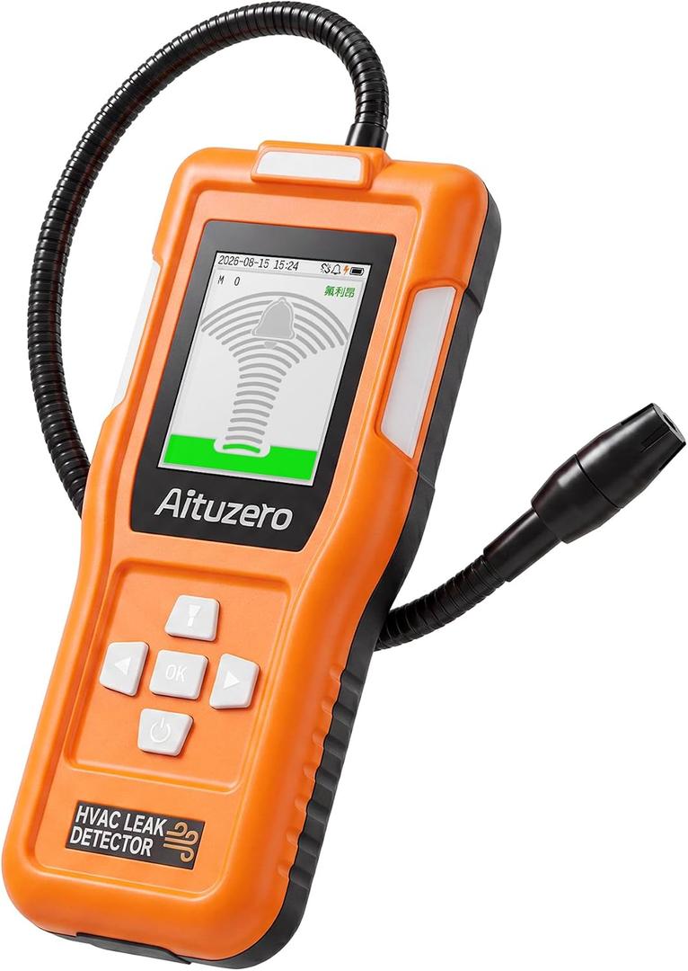Rechargeable Refrigerant Leak Detector, HVAC Freon Leak Detector with Japanese Sensor, 3 Sensitivity Levels, TFT Display, 3 Alarm Modes, AC Gas Sniffer for R134a R410A R22 R1234YF R32 (EXP 05/07/36)