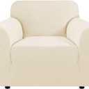 H.VERSAILTEX Stretch Chair Slipcover Sofa Cover Furniture Protector Cover High Spandex Small Checks Knitted Jacquard Sofa Cover Chair Covers for Living Room, Armchair 31"-40", Cream