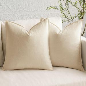MIULEE Pack of 2 Beige Pillow Covers 24x24 Inch Decorative Couch Throw Pillow Covers Linen Cushion Covers Set Modern Farmhouse Home Decor for Sofa Living Room Bed