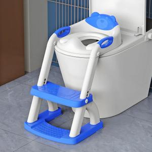 SKYROKU Potty Training Toilet, New Sector-Shape Stabilized Base two in one Toddler Toilet Seat with Splash Guard, Anti Slip Pad, and Step Stool Dark Blue (8898-dark blue)