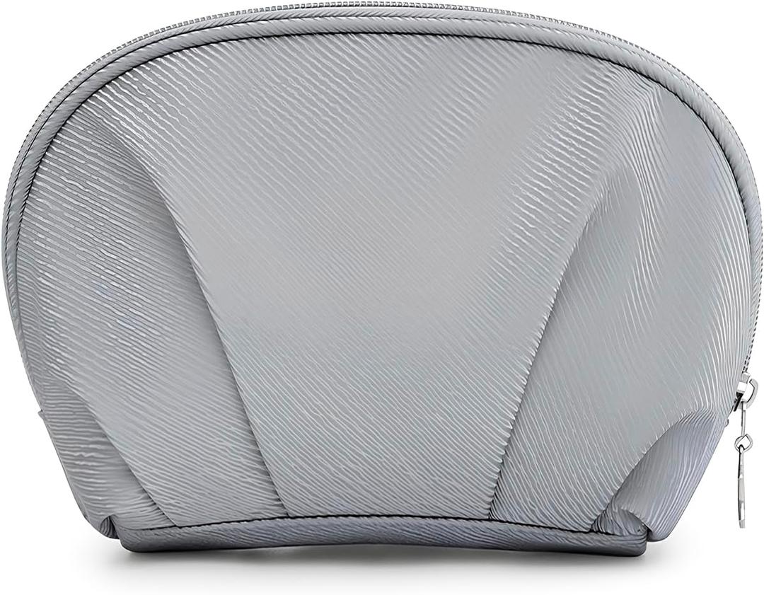 E-Tree Makeup Bag Travel Toiletry Bag Half Moon Small Make up Pouch Cosmetic Case Organizer Cute Waterproof for Girls Women Travel Essentials Toiletries Accessories (Grey)